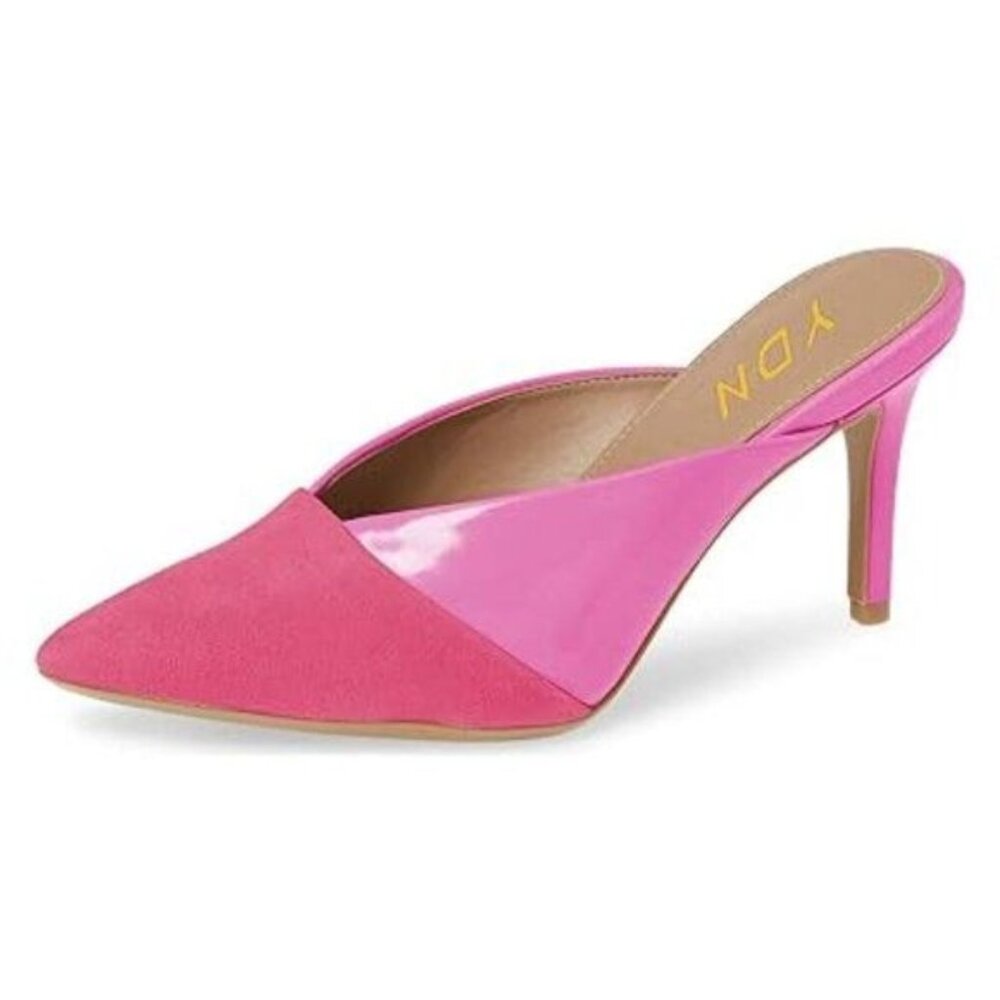 YDN Women Pointed Toe Mid Heel Clogs Mules Slip on Sandals Slide Dress Shoes